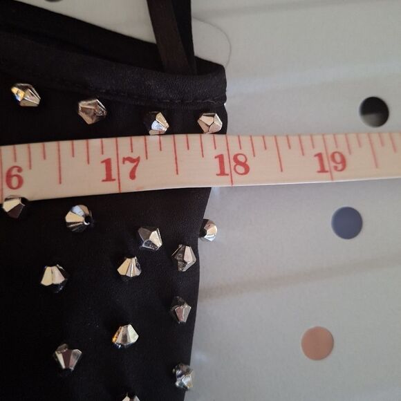 Black Mini Beaded Spaghetti Strap Dress Medium Goth Rock Punk Metal Slouchy Y2K - Picture 12 of 12